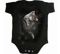 Spiral Direct POCKET KITTEN - Baby Sleepsuit Black - XS - Digital