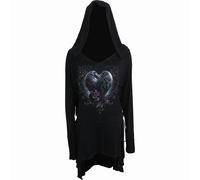 Spiral Direct RAVEN HEART - Black Widow Gothic Hooded Dress - M - Digital