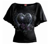 Spiral Direct RAVEN HEART - Boat Neck Bat Sleeve Top Black - XXL - Digital - Digital