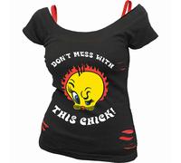 Spiral Direct TWEETY - TOUGH CHICK - 2in1 Red Ripped Top Black - S - Digital - Digital