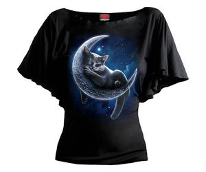 Spiral Direct VELVET MOON - Boat Neck Bat Sleeve Top Black - S - Screen - Screen