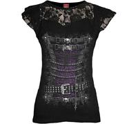Spiral Direct WAISTED CORSET - Lace Layered Cap Sleeve Top Black - 3XL - Digital - Digital