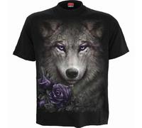 Spiral Direct WOLF ROSES - Front Print T-Shirt Black - L - Screen