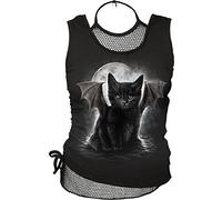 Spiral Direct Women's Bat Cat - 2In1 Neck Tie Mesh Top Black Regular Fit Vest Top, Black (Black 001), 16 (Manufacturer Size:L)