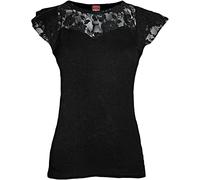 Spiral Direct Women's Gothic Elegance - Lace Layered Cap Sleeve Top Black Regular Fit T - Shirt, Black (Black 001), 20 (Manufacturer Size:XL)