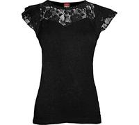 Spiral Direct Women's Gothic Elegance - Lace Layered Cap Sleeve Top Black Regular Fit T - Shirt, Black (Black 001), 12 (Manufacturer Size:M)