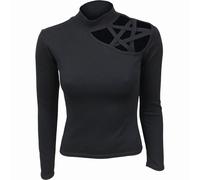 Spiral Direct Women's Gothic Elegance Pentagram Cut Out Shoulder Top in Black | Size: XL Spiral Direct Black XL