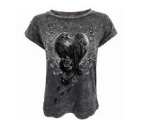 Spiral Direct Women's Raven Heart Acid Wash Short-Sleeved T-Shirt in Black | Size: 4XL Spiral Direct Black 4XL