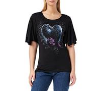 Spiral Direct Women's Raven Heart - Boat Neck Bat Sleeve Top Black Regular Fit T - Shirt, Black (Black 001), 24 (Manufacturer Size:XXL)