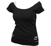 Spiral Direct Women's Urban Fashion - 2In1 White Ripped Top Black Regular Fit T - Shirt, Black (Black & White 008), 20 (Manufacturer Size:XL)