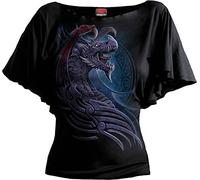 Spiral - Dragon Borne - Boat Neck Bat Sleeve Top Black - 3XL