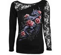 Spiral - Dragon Rose Slant - Lace One Shoulder Top Black - S