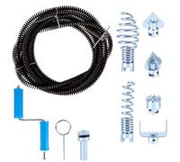 Spiral Drain Unblocker 5 m, Spiral Diameter 12 mm, Spiral Drain Unblocker with Electrical and Manual Adapters, Cleaning Spiral Drains with 6 Heads