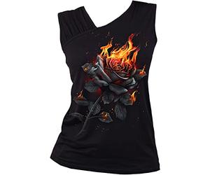 Spiral - Flaming Rose - Gathered Shoulder Slant Vest Black - S