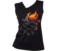 Spiral - Flaming Rose - Gathered Shoulder Slant Vest Black - XXL