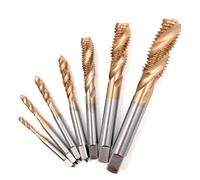 Spiral Flute Metric Machine Tap Set, 7pcs Titanium Treatment HSS M3 M4 M5 M6 M8 M10 M12 Hand Screw Thread Plug Taps