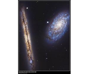 Spiral Galaxy Pair NGC 4302 and NGC 4298 - Hubble Space Telescope Poster - A1 Size - 59.4 x 84.1 cm - Paper Laminated