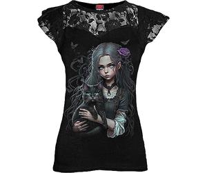 Spiral - Goth Familiar - Lace Layered Cap Sleeve Top Black - M