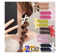 Spiral hair ties 2pcs Women Bow Elastic Rubber Bands Telephone Wire Hair Ties Loop Spiral Coil Hairbands Ponytail Holder Accessories(Style 02)