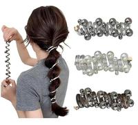 Spiral Hair Ties 3Pcs Pearl Twisted Hair Wire Pony Hair-Tie No Crease Phone Cord Hair-Coil Waterproof Spiral Ponytail Holder Hair-Bands for Women Girls Accessories