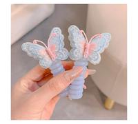 Spiral hair ties 4PCS Elastic Telephone Wire Line DIY Phone Cord Ponytail Holder Butterfly Straight Hair Tie Girls(Blue)