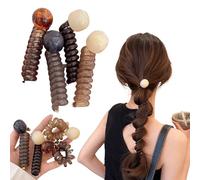 Spiral Headband Set,Decorated With Pearls and Heart-shaped Design Hair Band, Ponytail Styling Clip With high Elasticity, Can Be Stretched at Will to Suit Various Lengths of Hair (Round 4-piece set)