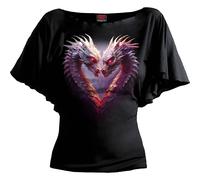 Spiral - HEART OF DRAGONS - Boat Neck Bat Sleeve Top Black