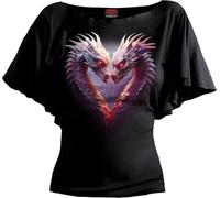 Spiral - Heart of Dragons - Boat Neck Bat Sleeve Top Black - S