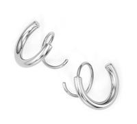 Spiral Hoop Twist Double Earrings - 14K Helix Spiral Earrings, Double Piercing Earrings, Faux Double Hoop Earrings, Tiny Twist Earrings for Women, 2mm, Brass, goldstone