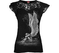 Spiral Direct ENSLAVED ANGEL - Lace Layered Cap Sleeve Top Black - XXL - Screen - Screen