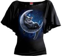 Spiral Top Velvet Moon Boat Neck Bat Sleeve Black Women's XL
