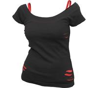 Spiral Direct Women's Urban Fashion - 2In1 White Ripped Top Black Regular Fit T - Shirt, Black (Black & White 008), 24 (Manufacturer Size:XXL)