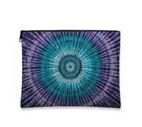 Spiral Makeup Bag, Vibrant Tie-Dye Cosmetic Travel Pouch for Women, Portable Small Canvas Zipper Organizer, Festival Gift Skincare Toiletry Bag, Teal, 7x9 Inch