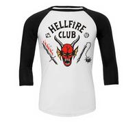 STRANGER THINGS 4 - HELLFIRE CLUB CREST - Raglan Contrast 3/4 Longsleeve Black & White Spiral Black L