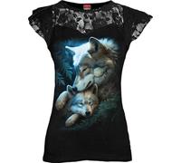 MOTHER'S LOVE - Lace Layered Cap Sleeve Top Black Spiral Black L