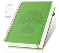 Spiral Notebook, College Ruled Notebook, A5, 300 Page Leather Journals for Writing, 5.7" x 8.5", Hardcover Journaling Notebooks for Work School, 24pcs Tab, Large Embossed Journal for Women Men, Green2