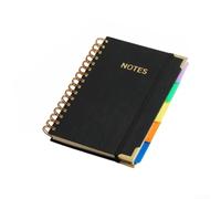 Spiral Notebook for A5 with 5 Dividers PU Leather Spiral Notebook (Black)