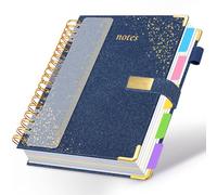 Spiral Notebook Journal 8''x 10'' 5 Subject Notebook with Dividers, 300 Pages Notebook College Ruled with Magnetic Closure, B5 Tabbed Notebooks for Work School, Sparkle Journal for Women (Dark Blue)