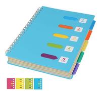 Spiral Notebook with Dividers, A5 Project Notebook Spiral Bound 240 Lined Page with Color Tab Blue Plastic Cover College Ruled Wirebound Journal Notepad for Office Work School Subject Gifts-21x15cm