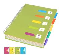 Spiral Notebook with Dividers, A5 Project Notebook Spiral Bound 240 Lined Page with Color Tab Green Plastic Cover College Ruled Wirebound Journal Notepad for Office Work School Subject Gifts-21x15cm