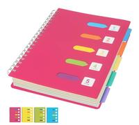 Spiral Notebook with Dividers, B5 Project Notebook Spiral Bound 240 Lined Page with Color Tab Pink Plastic Cover College Ruled Wirebound Journal Notepad for Office Work School Subject Gifts-25x18cm