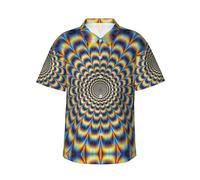 Spiral Optical Illusion GIF Button Down Shirt Men Print Pocket Lapel Hawaiian Casual Loose Short Sleeve Shirt,Vacation Shirts Black