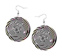 Spiral Optical Illusion Gif Leather Round Earrings Daily Accessories Working At Work Women'S Fashion