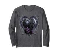 Spiral Original - Raven Heart - Gothic Ravens Long Sleeve T-Shirt, Adult Unisex, Dark Heather Grey, Small