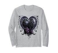 Spiral Original - Raven Heart - Gothic Ravens Long Sleeve T-Shirt, Adult Unisex, Heather Grey, X-Large