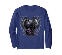 Spiral Original - Raven Heart - Gothic Ravens Long Sleeve T-Shirt, Adult Unisex, Navy Blue, XX-Large