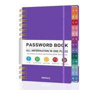 Spiral Password Book with Alphabetical Colourful Tabs - Small Password Keeper Book with Inner Pocket for Seniors , Large Print, Hardcover, 468 Logins - Internet Password Organizer Notebook for Home