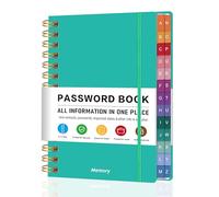 Spiral Password Book with Alphabetical Colourful Tabs - Small Password Keeper Book with Inner Pocket for Seniors , Large Print, Hardcover, 468 Logins - Internet Password Organizer Notebook for Home