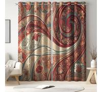 Spiral Pattern Blackout Curtains Eyelet Thermal Insulated Printed Curtain Luxury Vintage Flower Ring Top Drapes for Bedroom Living Room Window Decor, W 55 x D 108 in 2 Panels
