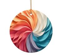 Spiral Pattern Round Shaped Ceramic Pendants, Christmas Tree Ornaments, Ceramic Ornaments for Festive Decor